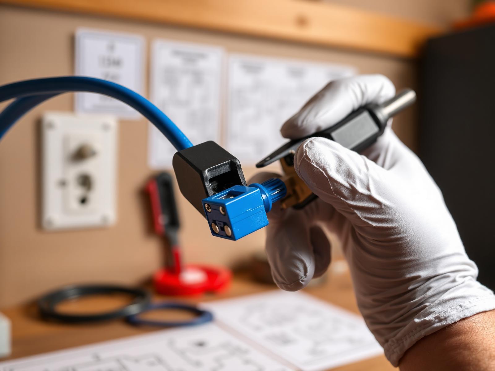 Cat5e termination on a keystone jack with T568B color-code visible.